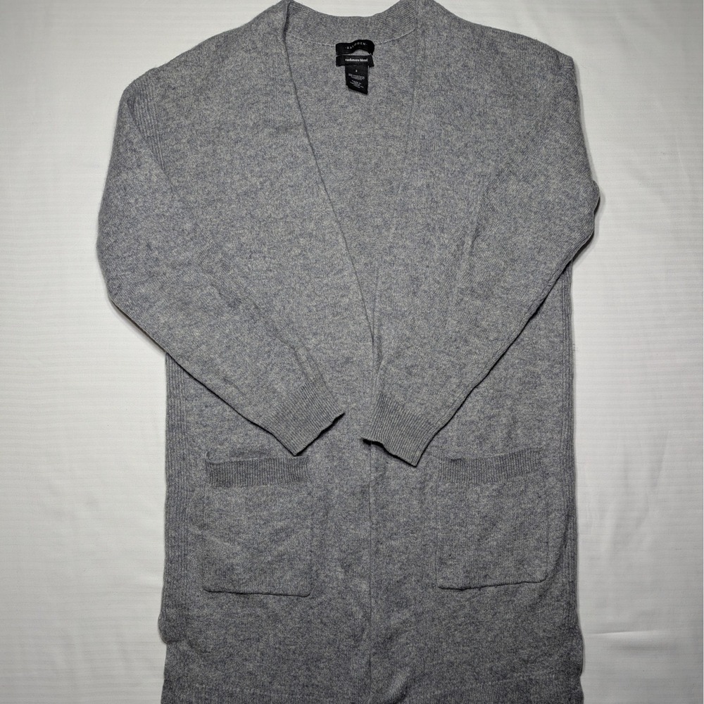 Halogen Cashmere Blend Cardigan Gray Open Front Quiet Luxury Minimalist Small